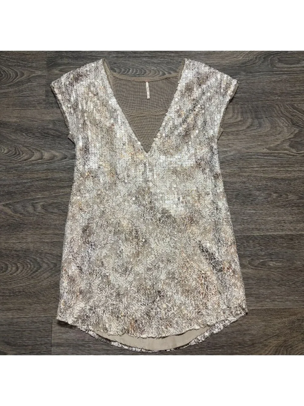 Free People Midnight Dreamer Shattered Glass Mini Sequin Dress XS Gold Party